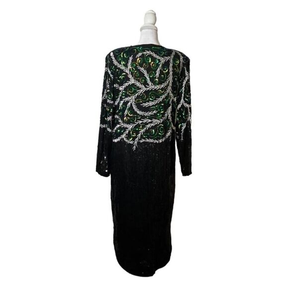 Jean for Joseph Le Bon Silk Sequin Beaded Dress Long Sleeve Evening Wear Vtg L - Picture 3 of 11